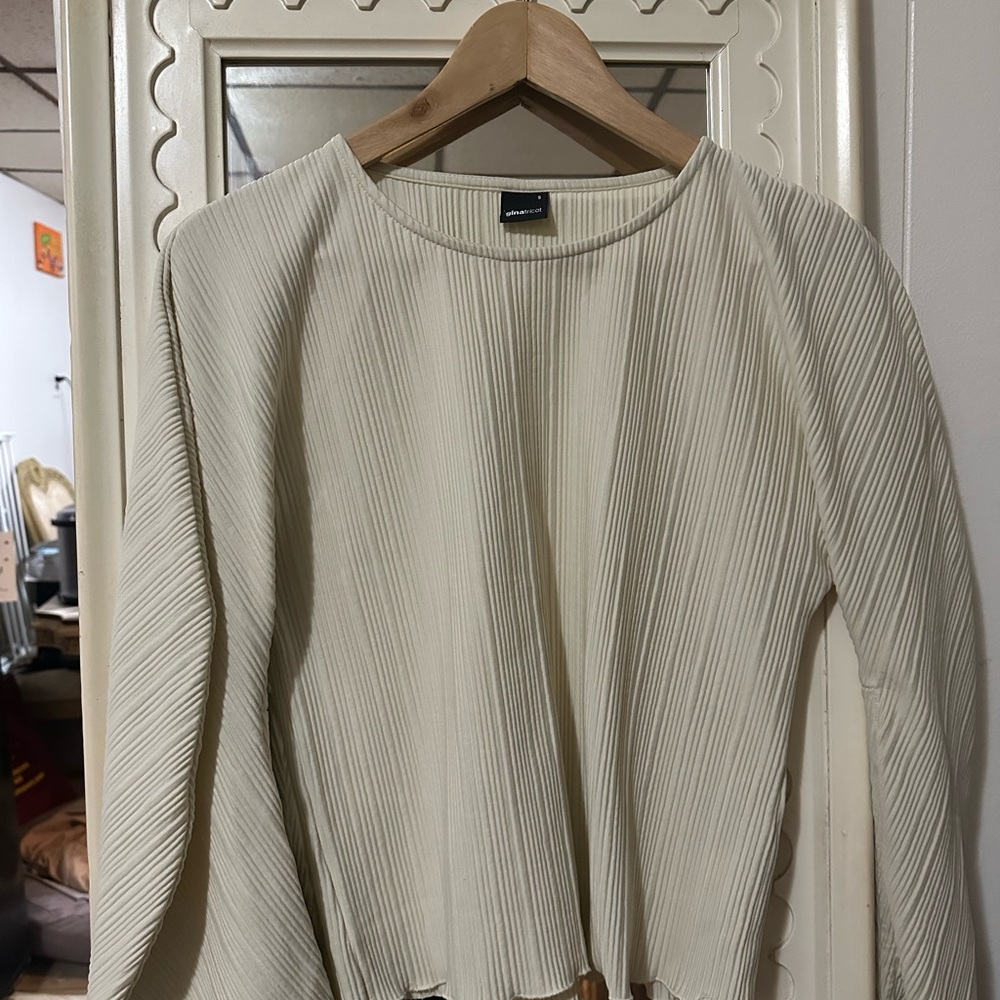 Cream Long Sleeve Pleated Top